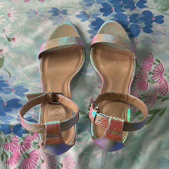 J Crew Iridescent Textured Ankle Strap Heels - Picture 4 of 9